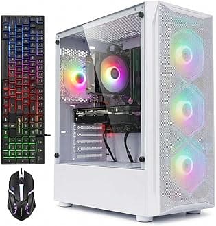 Gaming PC Computer Desktop, GeForce GTX 1660 Ti 6G, Intel Core I7 up to 3.9GHz, 16G RAM, 512G SSD, WiFi 6, BT 5.0, RGB Fan x 4, Windows 11 Home,White