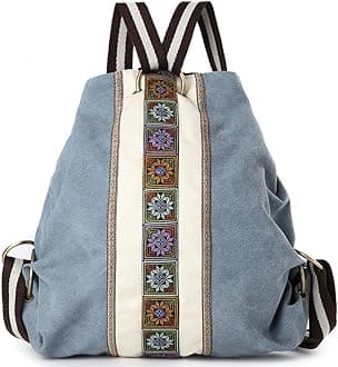 Women Canvas Backpack Daypack Casual Shoulder Bag, Vintage Heavy-duty Anti-theft Travel Backpack (Blue Grey)