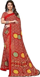 Yashika Women's Trendy Printed Georgette Purple Color Saree with Blouse Material