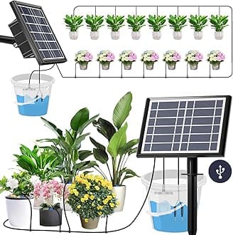 Solar Irrigation, [Upgraded Pump] Automatic Plants Watering System, Solar Powered Drip Irrigation Kit, Self Watering devices with Timer, Patio, Balcony