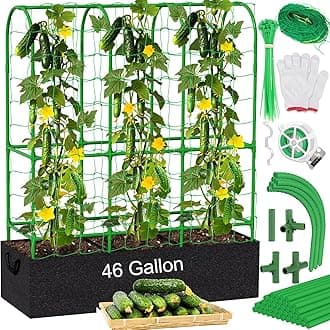 Heavy-Duty Tomato Cages with 46.4-Gallon Grow Bags, Square Vertical Plant Support Trellis for Tomatoes, Cucumbers, Herbs & Flowers- Vertical Climbing Garden Plant Kit