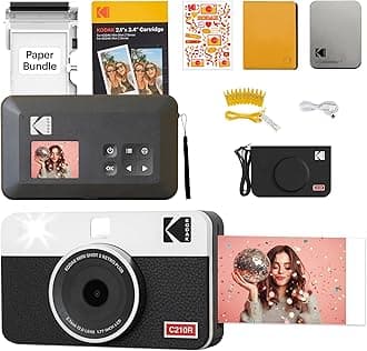 KODAK Mini Shot 2 Retro 4PASS 2-in-1 Instant Digital Camera and Photo Printer (2.1x3.4 inches) Initial 8 Sheets + 60 Sheets Gift Bundle, White
