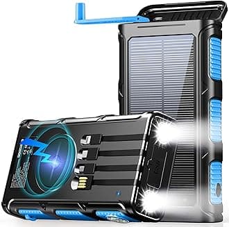 GOODaaa Power Bank Wireless Charger 45800mAh Built in Hand Crank and 4 Cables 15W Fast Charging Power Bank 7 Outputs & 4 Inputs Solar Portable Charger, SOS/Strobe/Strong Flashlights, Compass