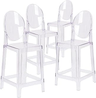 Flash Furniture Revna Ghost Counter Stool with Oval Back in Revna Transparent Crystal (Pack of 4)