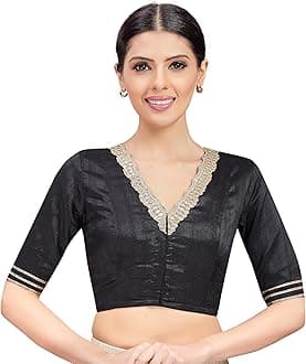Studio Shringaar Women's Readymade Silky Saree Blouse with Embroidered Neckline