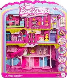 Barbie JGL31 Mini Barbie Land Dream House and 3 Play Set (Hair Salon, Supermarket, Pet Shop) Theme Doll House, Pretend Play, Micro Doll, Includes 6 Total, Ages 6 and Up, Pink