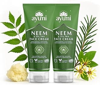 Neem & Tea Tree Face Cream | Acne Cream with Witch Hazel | Oily Skin Moisturiser with Rosemary Oil | MoisturisingCream with Organic Shea Butter | Face Moisturiser for Men & Women | 2 x 100 ml