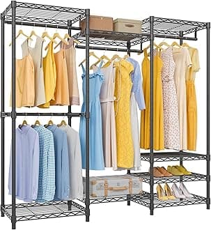 VIPEK V5 Medium Portable Closet Wardrobe Heavy Duty Clothes Rack, Freestanding Closet Metal Clothing Rack with 4 Hang Rods & 8 Shelves, Adjustable Custom Closet Rack, 56.7" Lx15.7 Wx76.4 H, Black