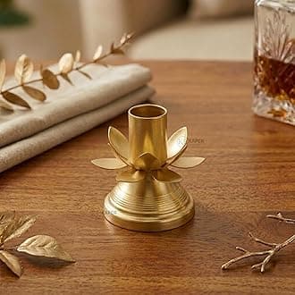 KAPER Golden Candle Stand (2.5 Inch) | Antique Metal Candle Holder for Home Décor, Dining Table & Church | Small Decorative Candle Stand for Gifting