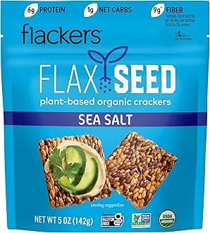 Flackers Organic Sea Salt Flaxseed Crackers, 5 Ounce 1-Pack, Gluten Free, Non GMO, Vegan, Keto Snack, 9g Fiber, 1g Net Carb