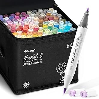Alcohol Markers Brush Tip- 104-color Double Tipped Alcohol Based Art Marker Set for Artists Adults Coloring Illustration- Honolulu B of Ohuhu Markers- Dual Tip Brush & Fine- Refillable