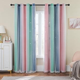 XiDi Pink Grey Girls Curtains for Bedroom, Childs Room Wall Decor Curtain, Nursery Blackout Curtains, Kids Bedroom Green Curtain 63 inchs Long 34 inches Wide 1 Panel