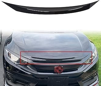 Front Hood Bumper Upper Trim Nose Cover Compatible with 2016-2021 Honda Civic 10th Gen Si Hatchback Coupe Sedan Glossy Black Front Hood Bonnet Cover Trim Protector