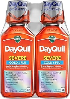 DayQuil Severe Cold & Flu Liquid Medicine, Daytime Relief for Headache, Fever, Sore Throat, Minor Aches & Pains, Chest Congestion, Stuffy Nose, Nasal Congestion, Sinus Pressure, & Cough, 2x12oz