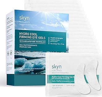 Hydro Cool Firming Under Eye Patches, Instant Cooling for Puffy, Tired Eyes with Peptides and Coenzyme Q10, 10 Minute Treatment, Vegan, All Skin Types, 16 Pairs