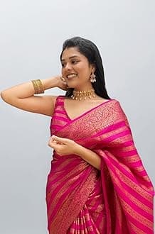 C J Enterprise Women's Pure Soft Silk Kanjivaram Saree For Wedding With Blouse Piece Leheriya (Leriya-51)