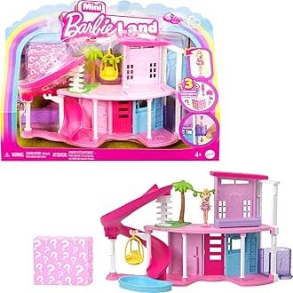 Mini BarbieLand Doll House Sets, Mini Dreamhouse with Surprise 1.5-inch Doll, Furniture & Accessories, Plus Elevator & Pool
