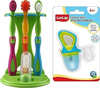 LuvLap 4 Stage Baby Oral Care Set & Kids' primary teeth & gums, Infant Gum Massager, 2 Toddler brushes, Elegant Blue