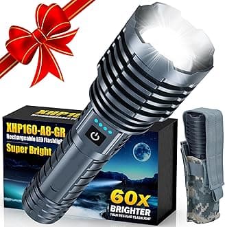 Rechargeable Flashlights High Lumens, 5000.000 Lumens Super Bright Flashlight, LED Handheld Waterproof Tactical Flashlights-Zoomable 5 Modes-31H Runtime-Holster for Emergency Camping