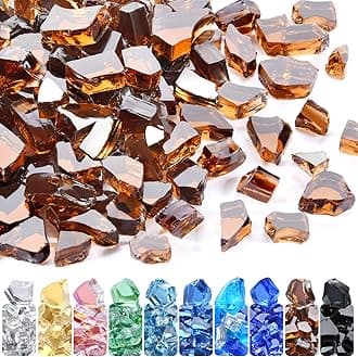 GasSaf 1/2 Inch Fire Glass Reflective Tempered Fireglass Cut Crushed FireGlass for Fire Pit, Fireplace and fire Pit Table (10 Pound)(Amber Reflective)