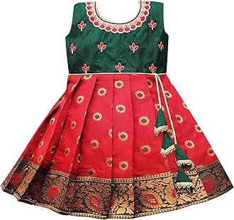 PW PLATYPUS WORLD South Indian Traditional Embroidery Pattu Pavadai Jacquard Silk Frock Dress