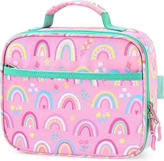 mibasies Kids Lunch Box for Girls Toddler, Insulated and Reusable Lunch Bag for School, Pink Rainbow