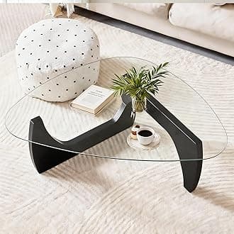 Modern Glass Coffee Table for Living Room, 35.4in Mid Century Coffee Table, Small Coffee Tables, Suitable for Bedroom Living Room Reception Office Tables, Black Transparent
