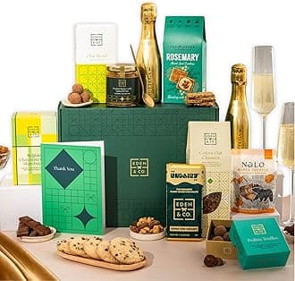 Vegan Hamper with Truffles & Hot Chocolate Set, Thank You Gift Hamper Her Plus 1 Prosecco by EDEN & CO