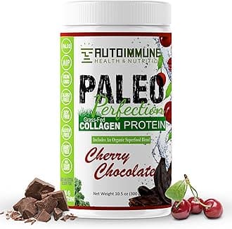 Paleo Perfection Cherry Chocolate Grass Fed Beef Collagen Protein Powder with Stevia - Paleo, Keto, SCD, AIP Protein Powder w/ Apple Fiber, Carrot & Broccoli - 300g Protein Powder & Superfood Blend