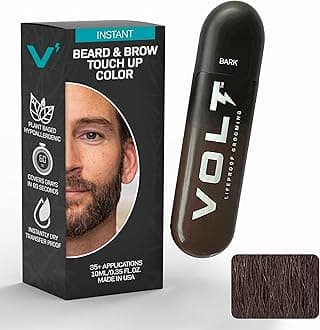 Grooming Temporary Instant Beard Color Single Pack - Quick Drying Plant Based Hypoallergenic Brush on Color for Beards, Mustaches, and Eyebrows - 0.35 Fl Oz (10 ml), Bark (Dark Brown)