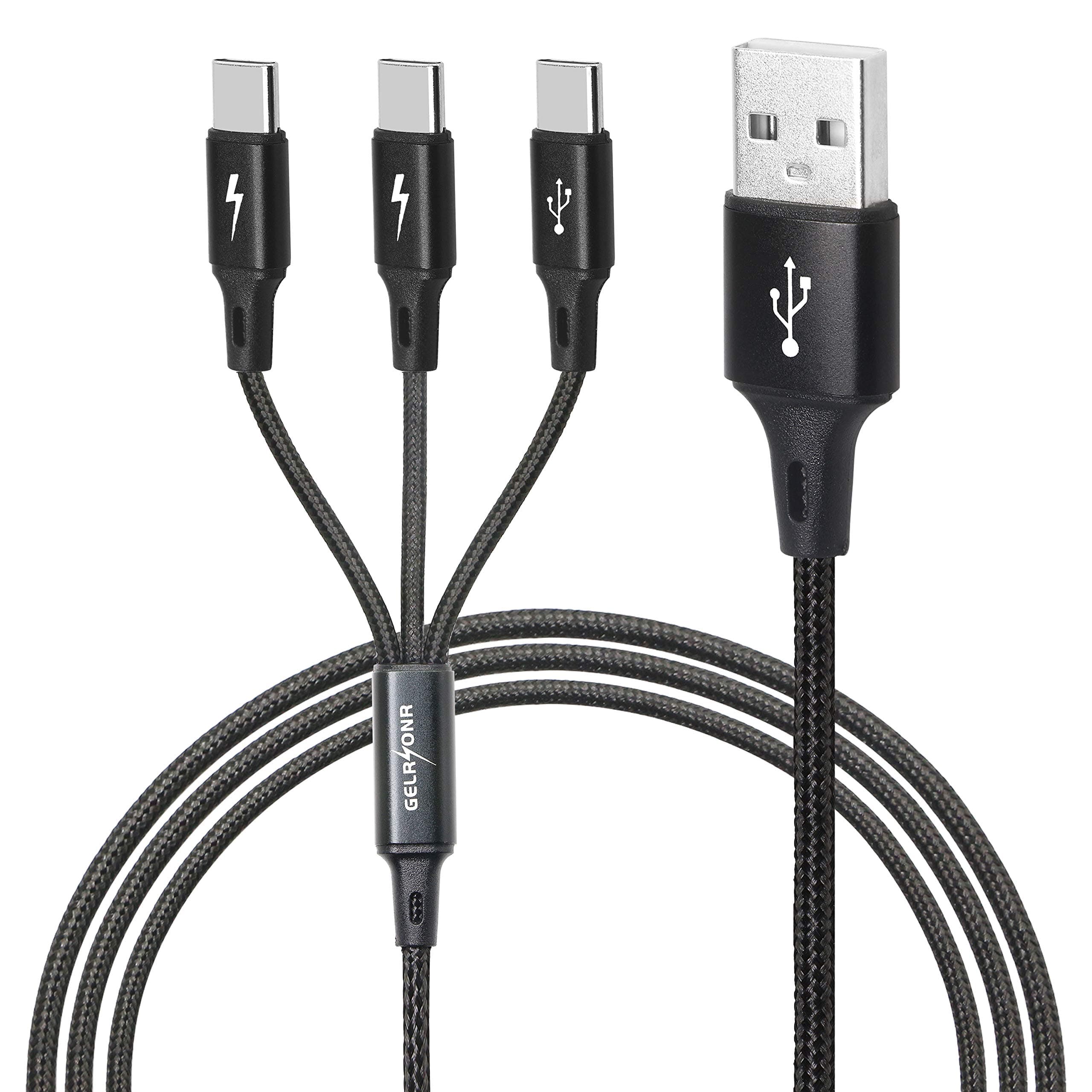 GELRHONR USB C Multi Charging Cable, USB C Splitter Cable, 3 in 1 Type C Fast Charging Cord with 3 Type-C Port for Phones Tablets and More (4FT-1.25M)