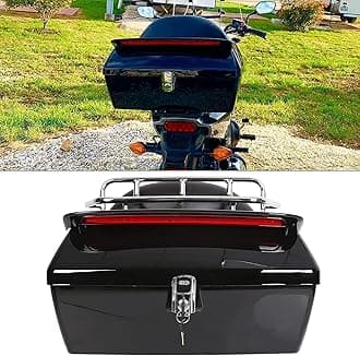 ECOTRIC 50L Universal Motorcycle Trunk W/Taillight & Backrest Luggage Rack Compatible with Harley Honda Yamaha Cruiser Road King Steet Road Glide Fatboy Softail Luggage trunk Tail Box Top Case