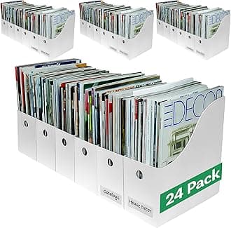 Evelots Magazine File Holder Organizer Box (6, 12, or 24 Pack) Storage for Desk and Shelves Multiple Color Options - Includes Labels for Organization