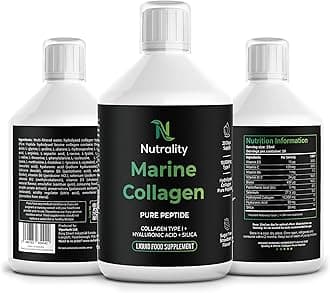 High Strength 10,000mg Liquid Marine Collagen Supplements for Women | Hydrolysed Collagen Pure Peptides Drink Infused Hyaluronic Acid | Vitamin C, D and Biotin (3 Pack)