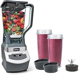 Ninja Bl660 Professional Blender with Base, 1100 W blending bowl with a total capacity of 2 L and 2 x 0.4 L Glasses for Cold Drinks and Smoothies, Grey