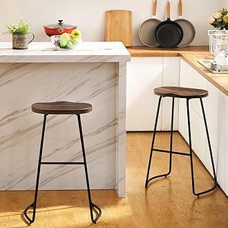 HeuGah Bar Stools Set of 2, 30 Inch Counter Height Bar Stools, Brown Saddle Seat Barstool for Kitchen Island, Industrial Wood Bar Height Stool with Metal Leg (Brown, 2 PCS 30Inch Barstool)