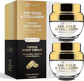 24K Gold & Collagen Day Night Moisturizer Set - Hydrating, Anti-Aging Cream, Natural Ingredients, Cruelty Free Korean Skin Care, All Skin Types - Value Pack