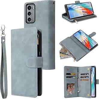LBYZCASE Phone Case for LG Wing 5G(2020),LG Wing Wallet Case,Luxury Folio Flip Leather Cover[Zipper Pocket][Wrist Strap][Kickstand ][Magnetic Closure] for LG Wing (Sky Blue)