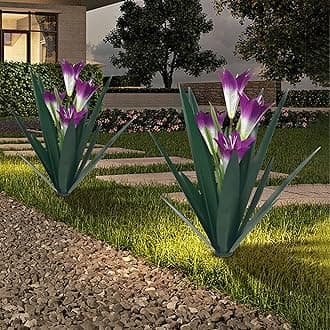Homight Metal Agave Plant Outdoor Decoration Outdoor Garden Decoration Lily Mexican Yard Art Plant Garden Agave Lily Decorative Garden Gift… (2 Big Purple Lilies)
