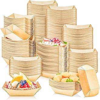 MotBach 300 Pack 1/2Lb Paper Food Boat Trays Disposable Small Paper Boats Plates Containers, 0.5Lb Mini Kraft Food Serving Boat Tray Bowl for Snack Taco Dessert Popcorn BBQ Sauce Fries Nacho