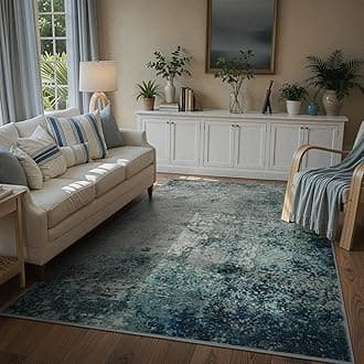 Lahome Modern Abstract 8x10 Area Rugs for Living Room, Washable Accent Rugs for Bedroom Stain Resistant Non Slip, Large Soft Indoor Carpet for Dining Room Table Home Office Decor, Blue/Grey