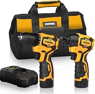 EWORK 12V Cordless Drill and Impact Driver Combo, Brushless Motor, Compact Impact Driver 1/4 & Small Drill 3/8 with 2x2.0Ah Batteries & Charger, Power Tool Combo Kits for Professional Users or DIY
