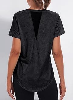 Women's Gym Shirts, Short Sleeve Lightweight Moisture Wicking Quick Dry Back Mesh Loose Fit Sports Tops for Ladies
