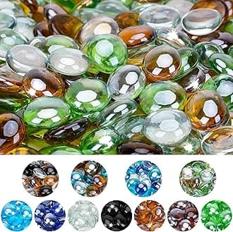 Mr. Fireglass 10 Pound Blended Fire Glass Beads, 1/2" High Luster Mixed Colored Fire Glass Drops for Fireplace Fire Pit & Lanscaping, Emerald Green, Crystal Ice, Caramel