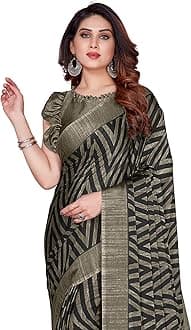MIRCHI FASHION Women's Stylish Chiffon Abstract Printed Saree with Blouse Piece, Mustard, Green, Mustard, One Size