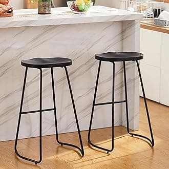HeuGah Bar Stools Set of 2, 30 Inch Counter Height Wood Bar Stools, Black Saddle Seat Barstool for Kitchen Island, Industrial Bar Height Stool with Metal Leg (Black, 2 PCS 30Inch Barstool)
