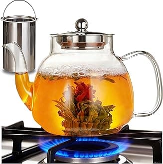 MJZQCD Glass Teapot–1100ml (37oz) Glass Tea Kettle with Removable Stainless S...