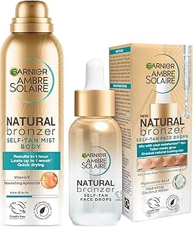 Ambre Solaire Natural Bronzer Duo: Tan Drops for Face (30ml) & Tan Mist for Body (150ml), Vegan, Cruelty Free Approved