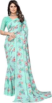 Yashika Women's Trendy Printed Georgette Color Saree with Blouse Material(AZ-YS-P1-KHUSHALI Yellow) (AZ-YS-P1-USHA-P