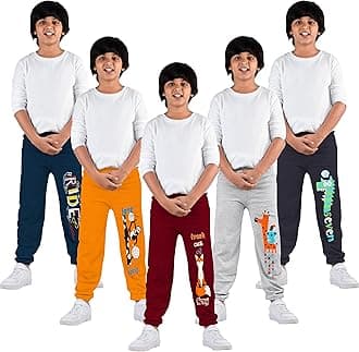 KYDA KIDS® 100% Cotton Kids Casual Printed Track Pant for Boys & Girls - Regular Fit Stylish Trousers for Unisex - Multicolor (Pack of 5)